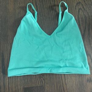v neck cropped teal tank top